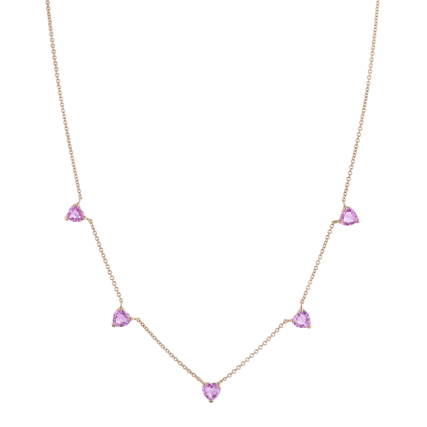 PINK SAPPHIRE 5 HEART NECKLACE