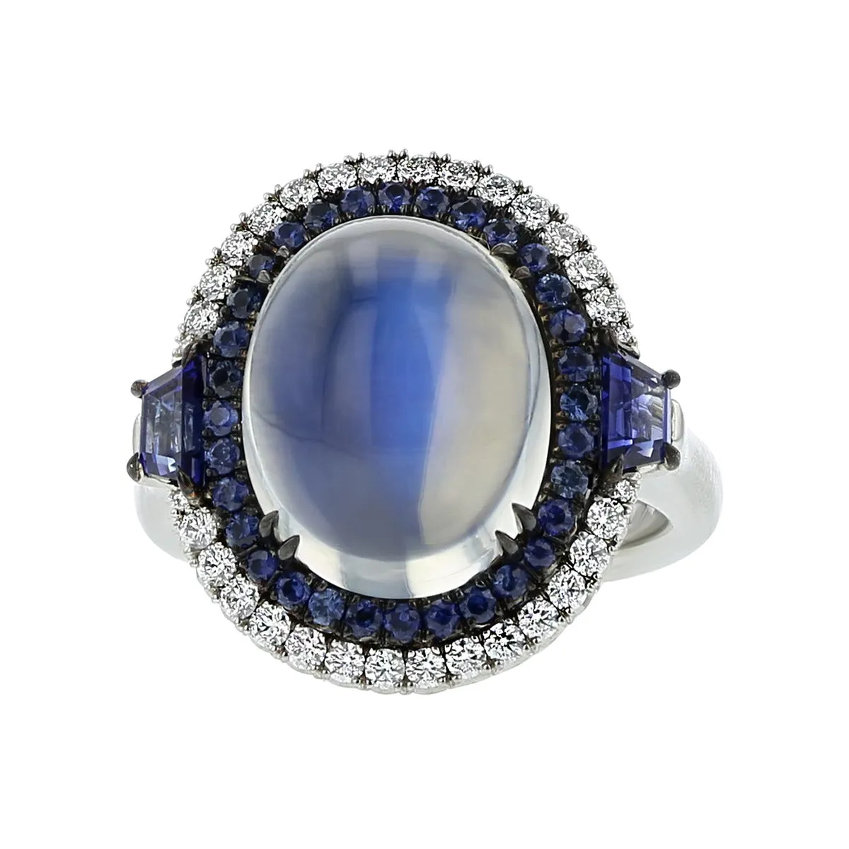 Platinum Moonstone, Sapphire and Diamond Ring