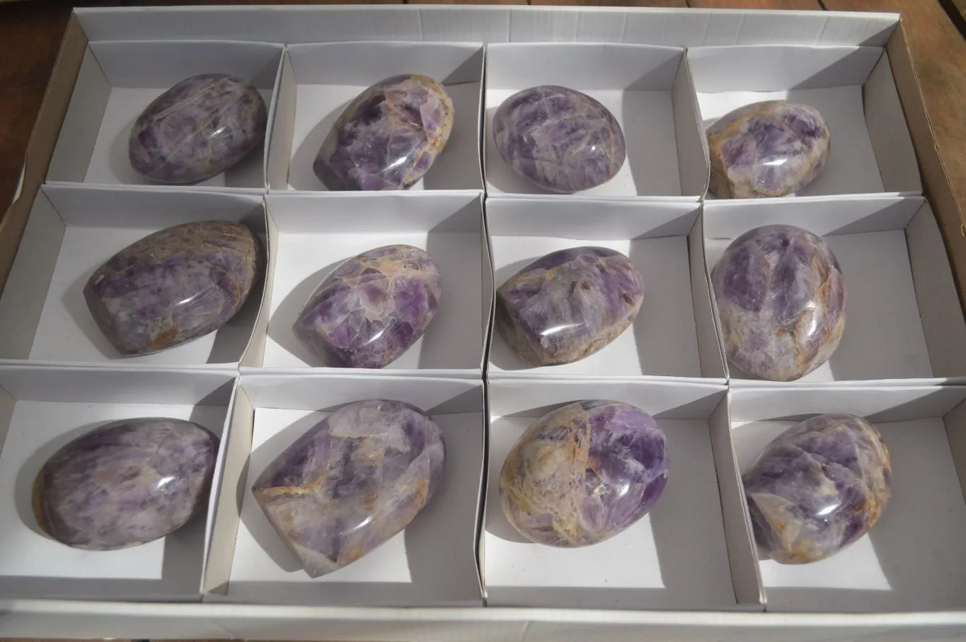 Polished Chevron Amethyst Free Forms x 12 From Madagascar