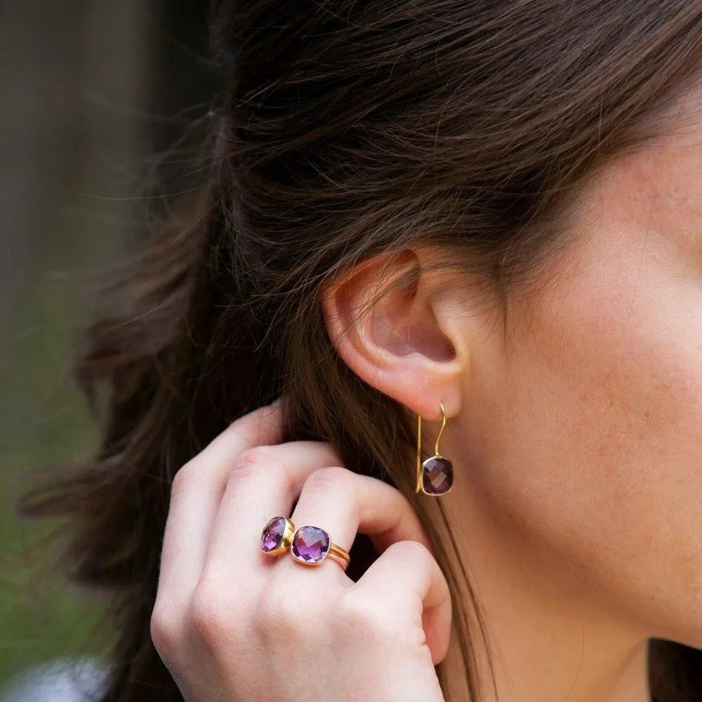 Purple Amethyst Earrings | Gold