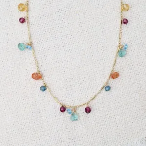 Quartz, Garnet, Sunstone, Blue Topaz, Mix Long Necklace