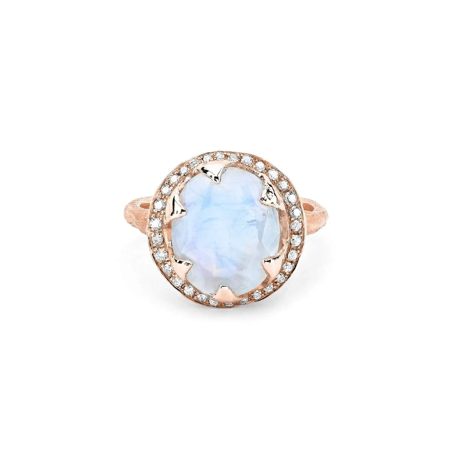 Queen Oval Moonstone Ring with Full Pavé Diamond Halo