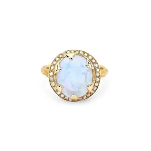 Queen Oval Moonstone Ring with Full Pavé Diamond Halo