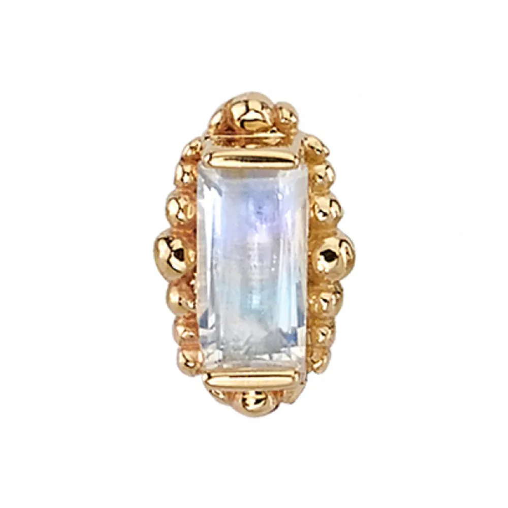 "Beaded Baguette" Threaded End in Gold with Faceted Rainbow Moonstone