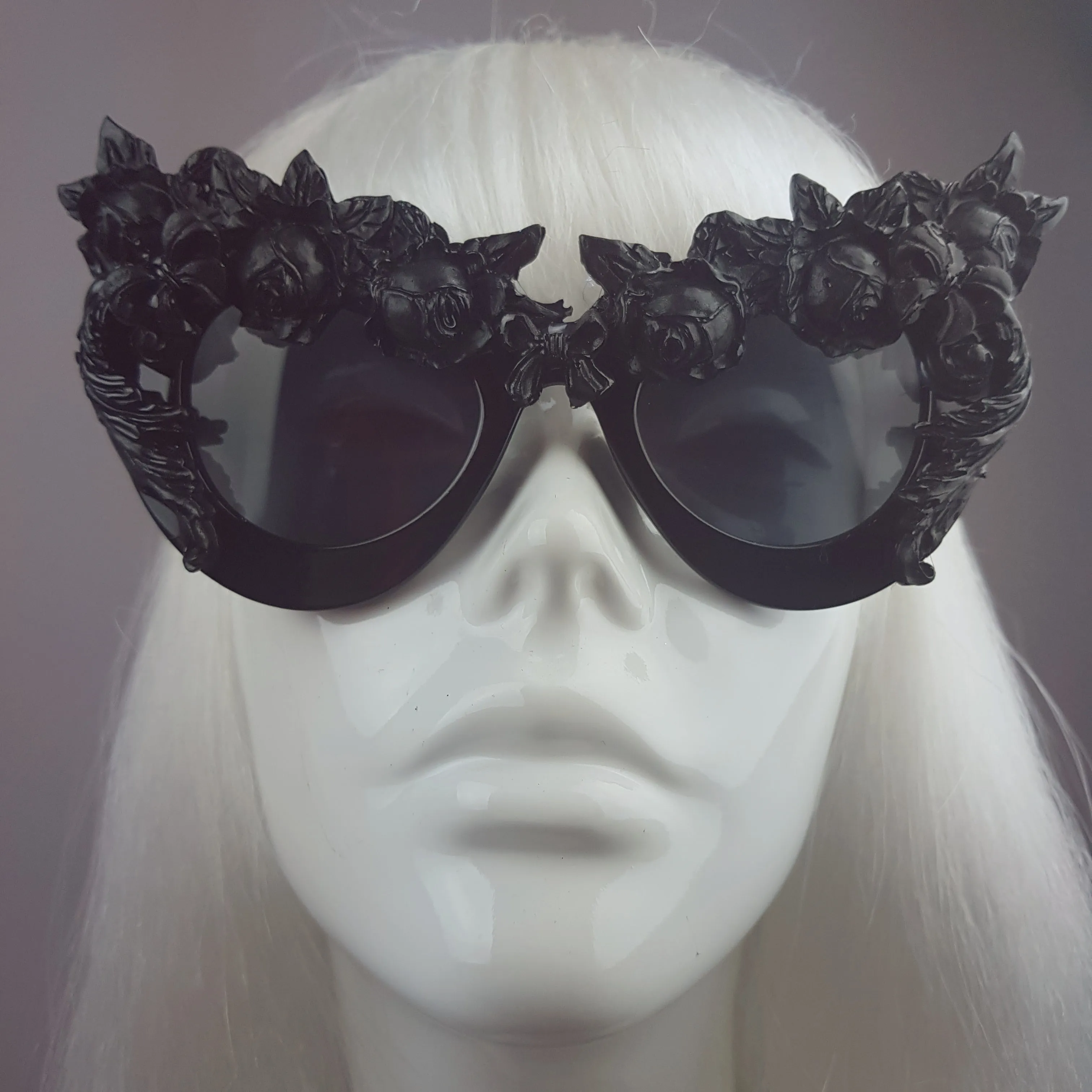 "Lilitu" Black Rose Filigree Catseye Sunglasses