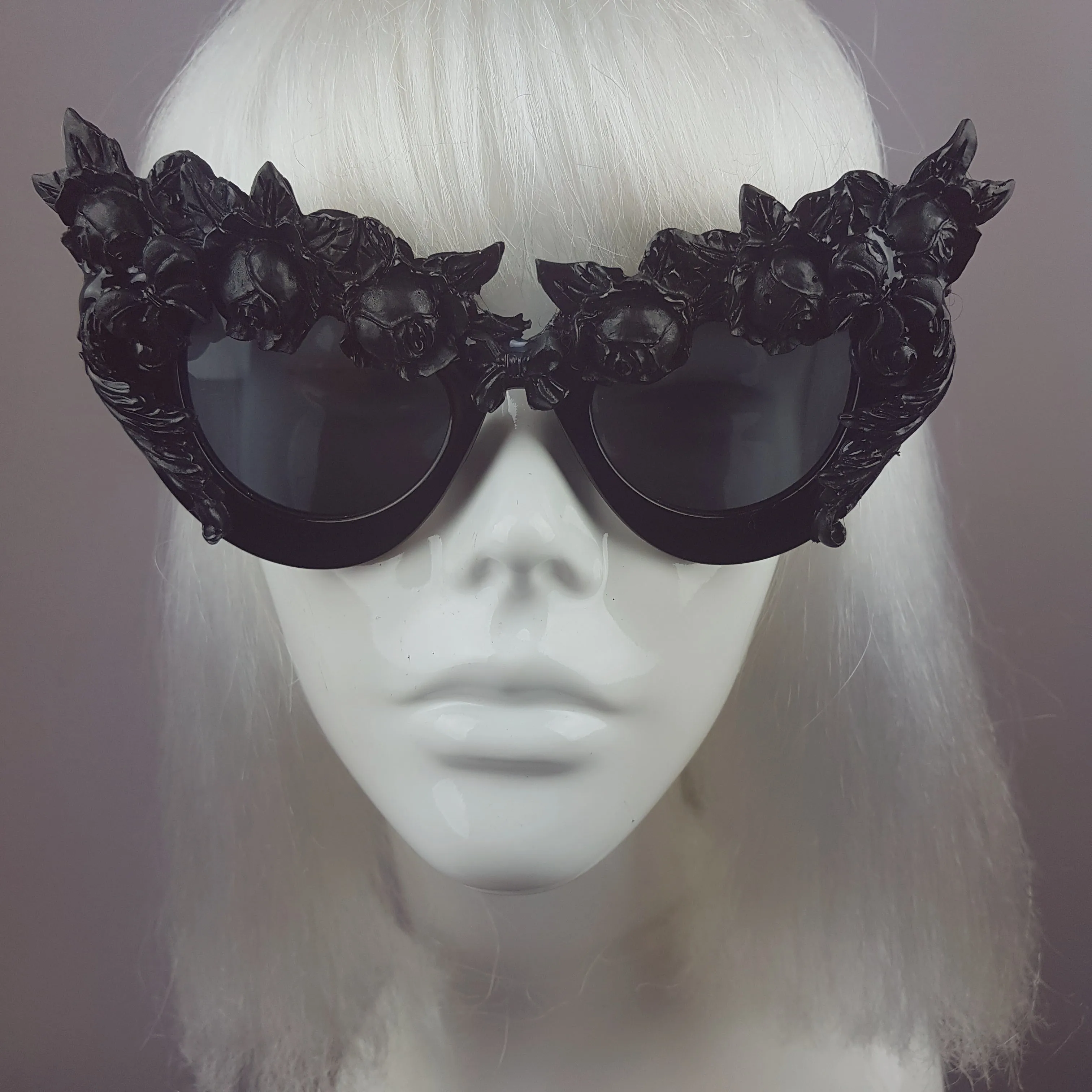 "Lilitu" Black Rose Filigree Catseye Sunglasses