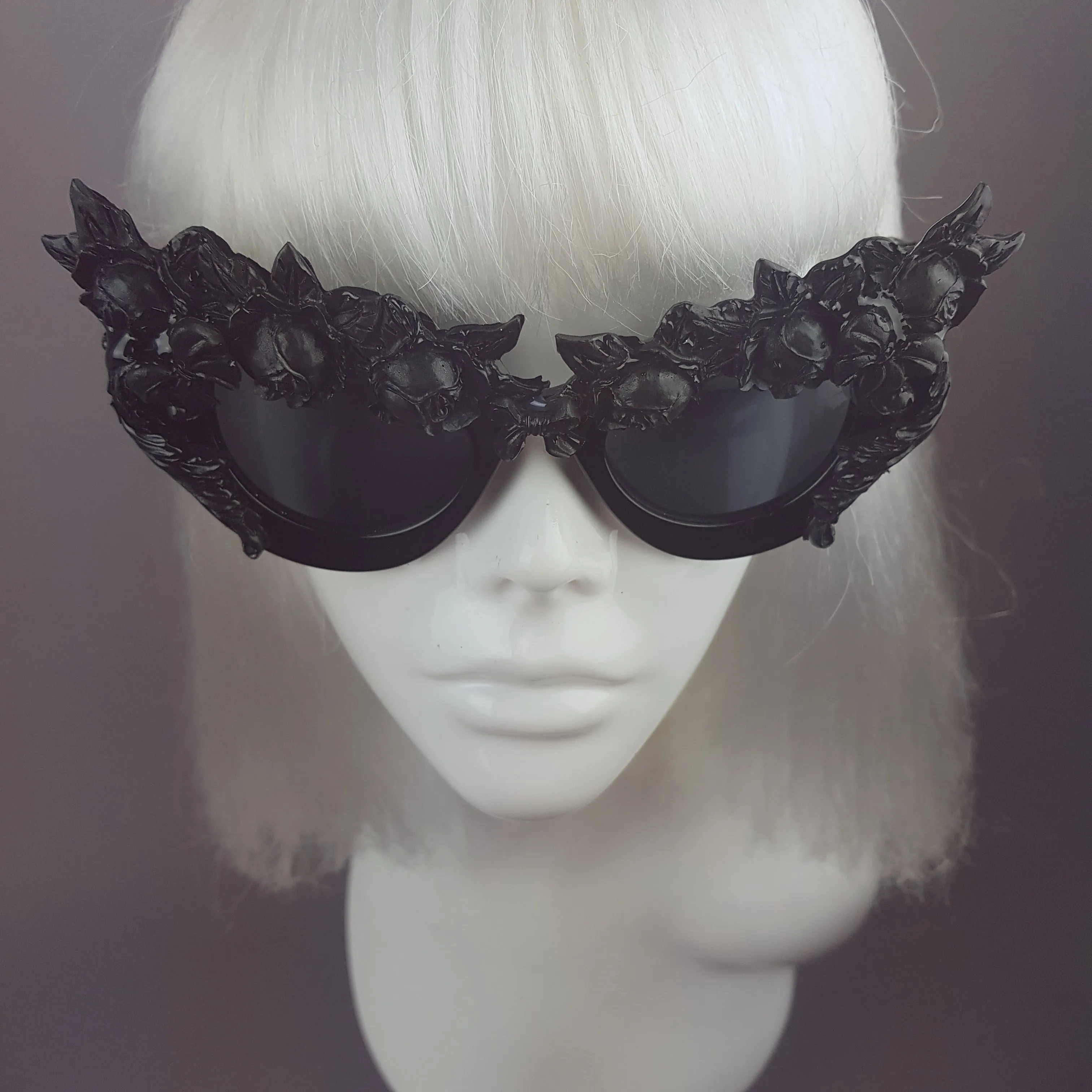 "Lilitu" Black Rose Filigree Catseye Sunglasses