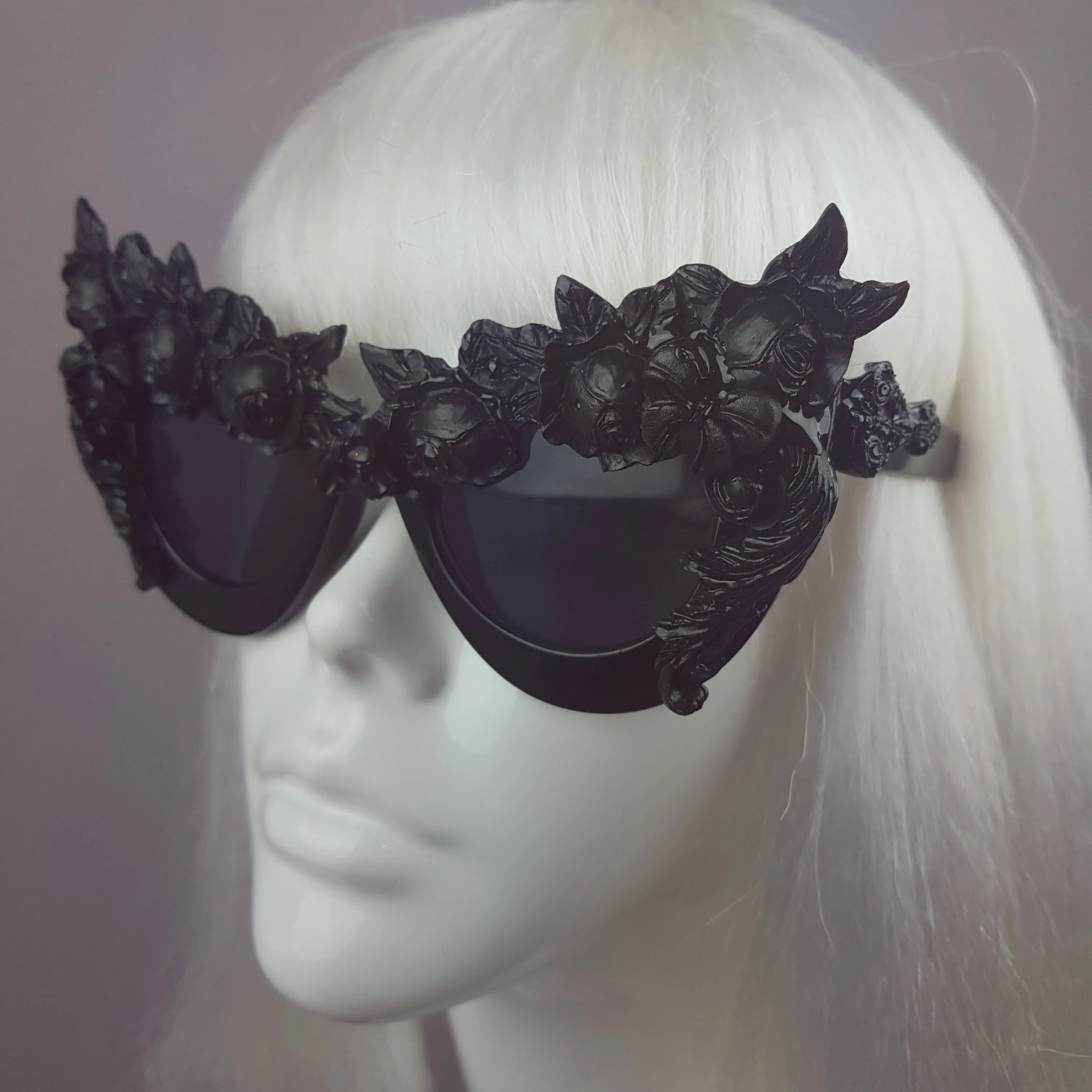 "Lilitu" Black Rose Filigree Catseye Sunglasses