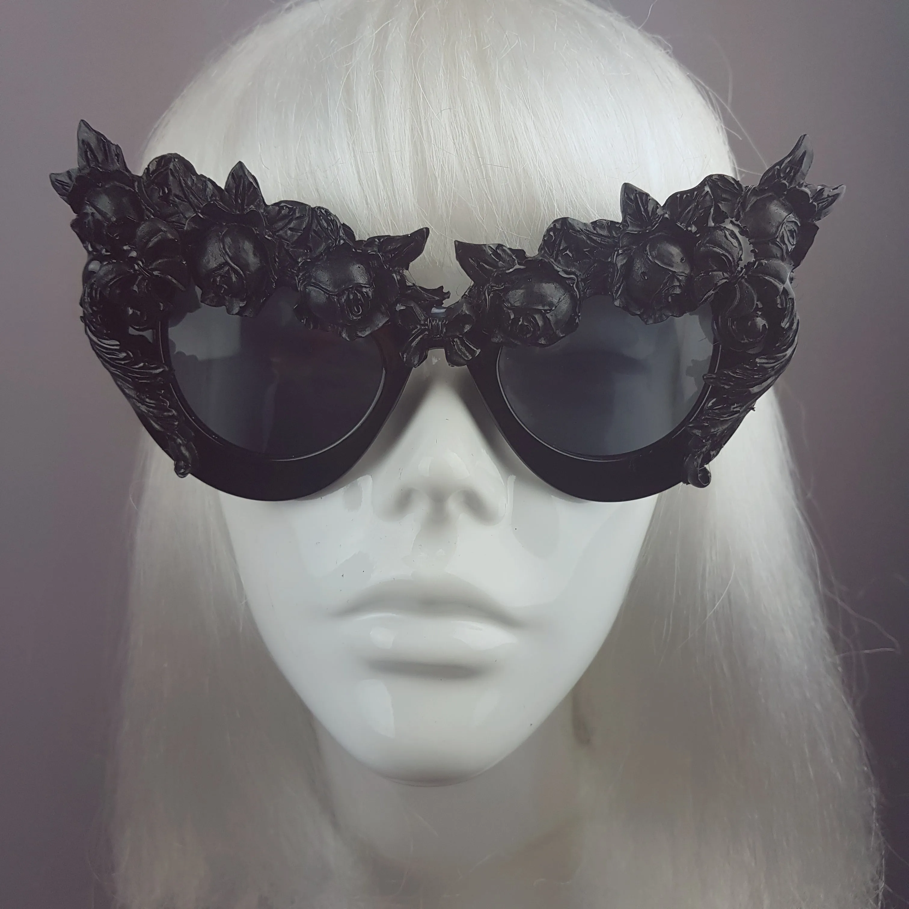 "Lilitu" Black Rose Filigree Catseye Sunglasses