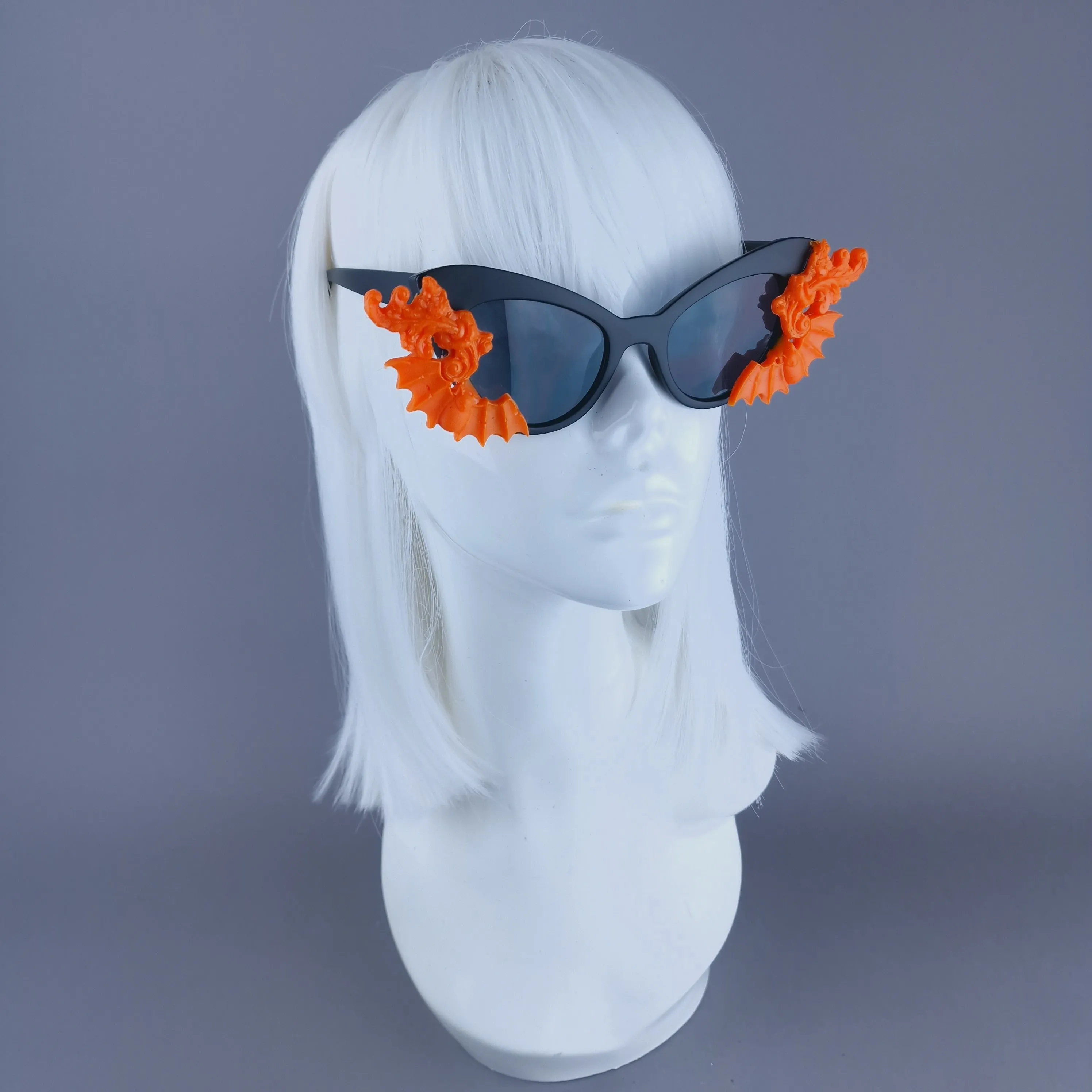 "Minerva" Cat Eye Orange Filigree& Bat Sunglasses