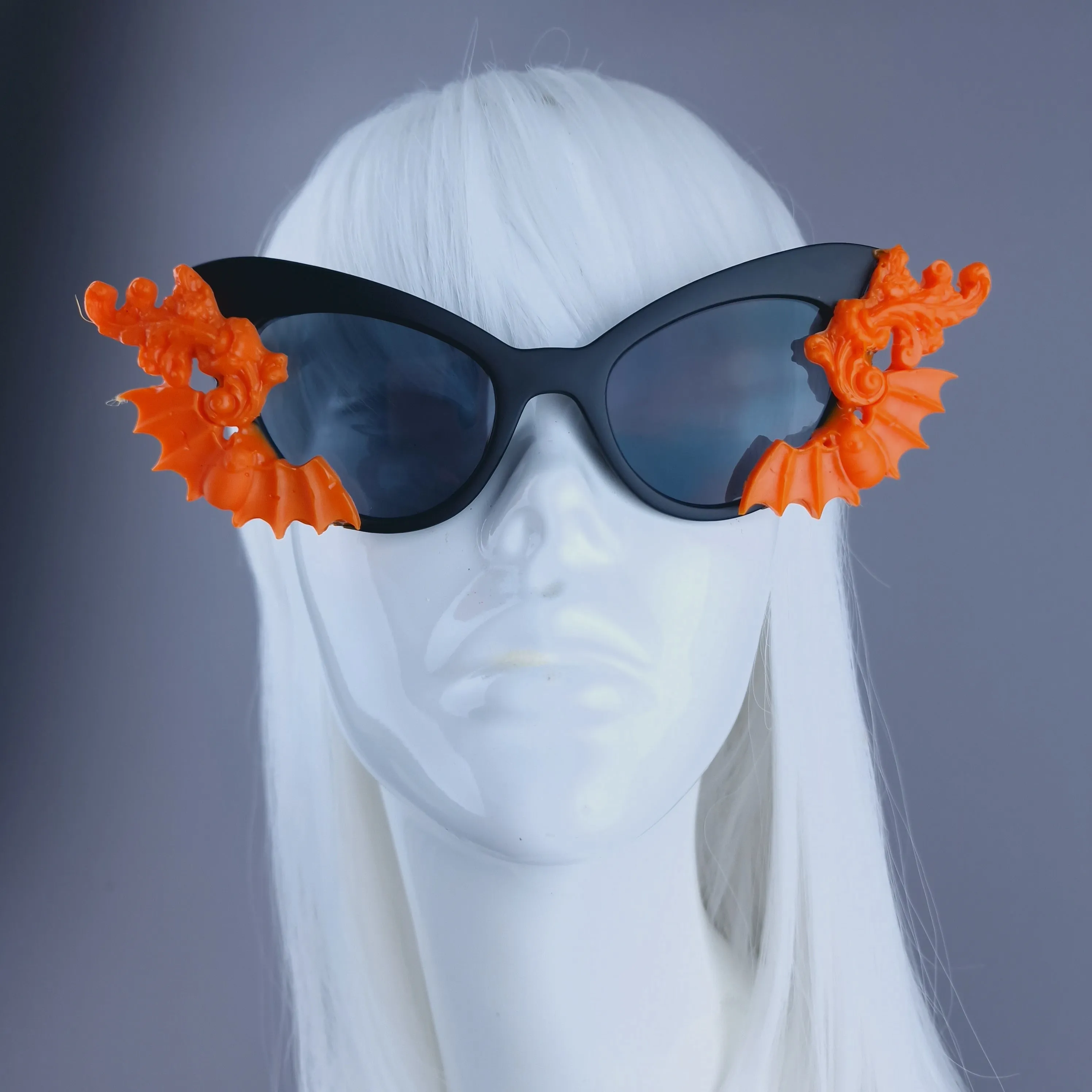 "Minerva" Cat Eye Orange Filigree& Bat Sunglasses