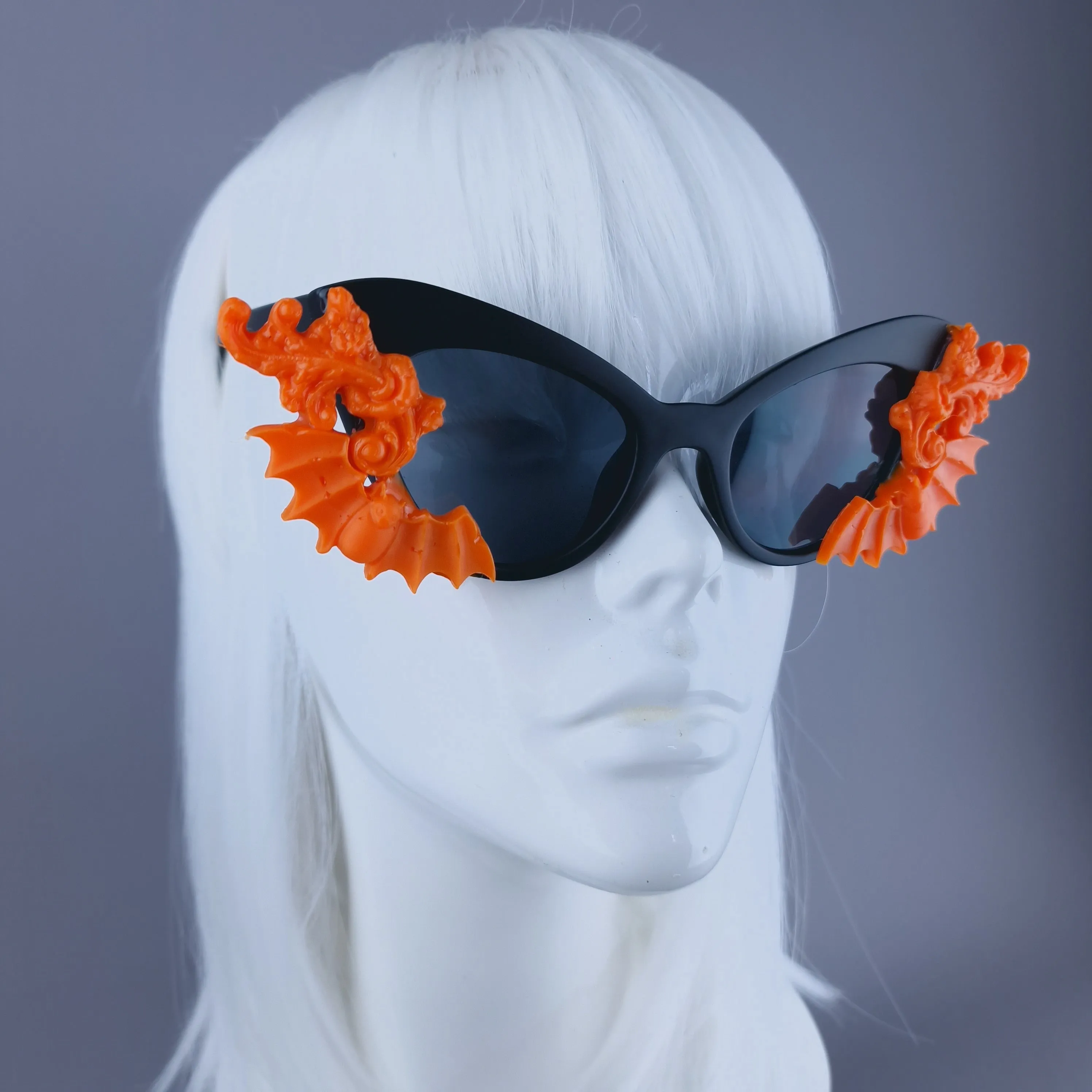 "Minerva" Cat Eye Orange Filigree& Bat Sunglasses