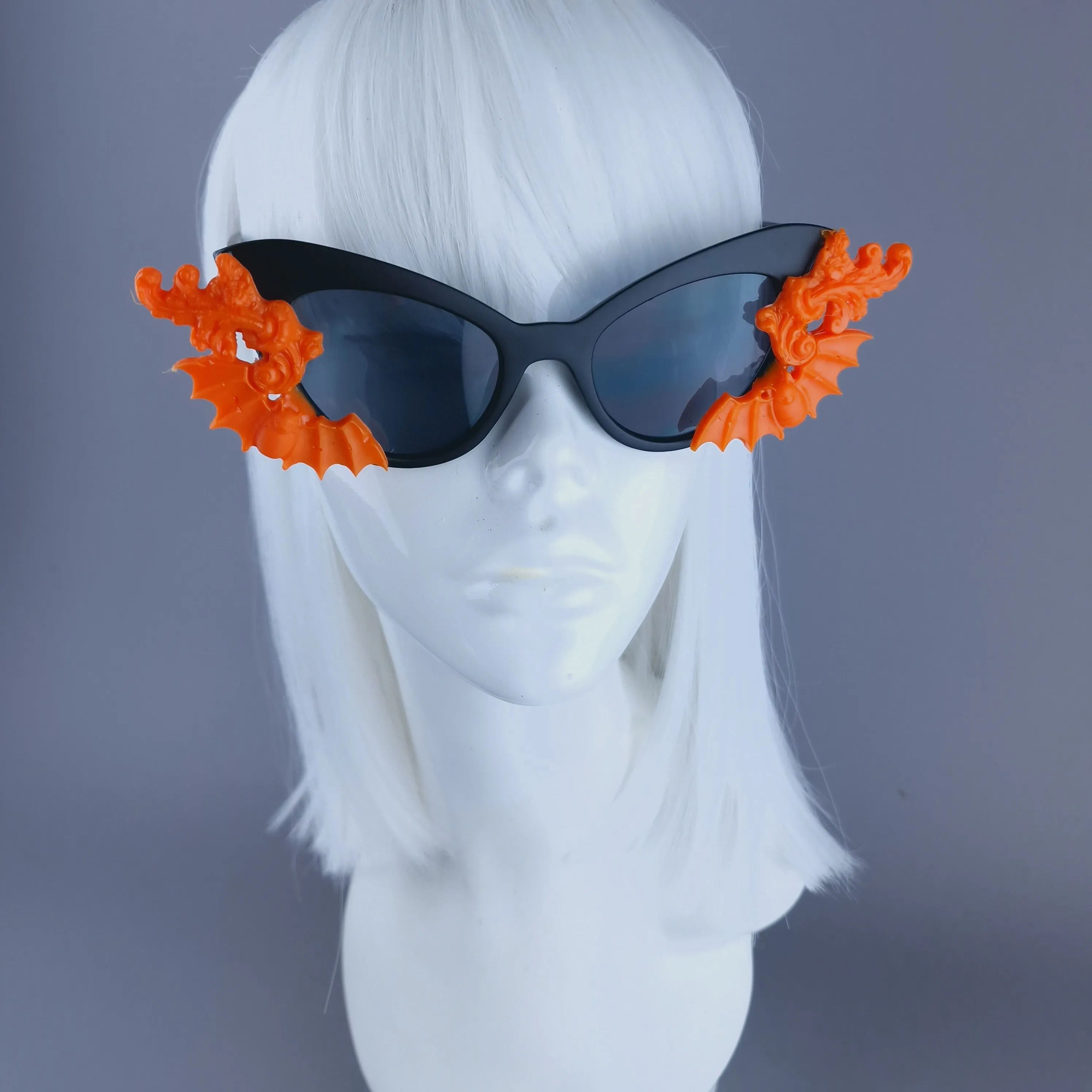 "Minerva" Cat Eye Orange Filigree& Bat Sunglasses