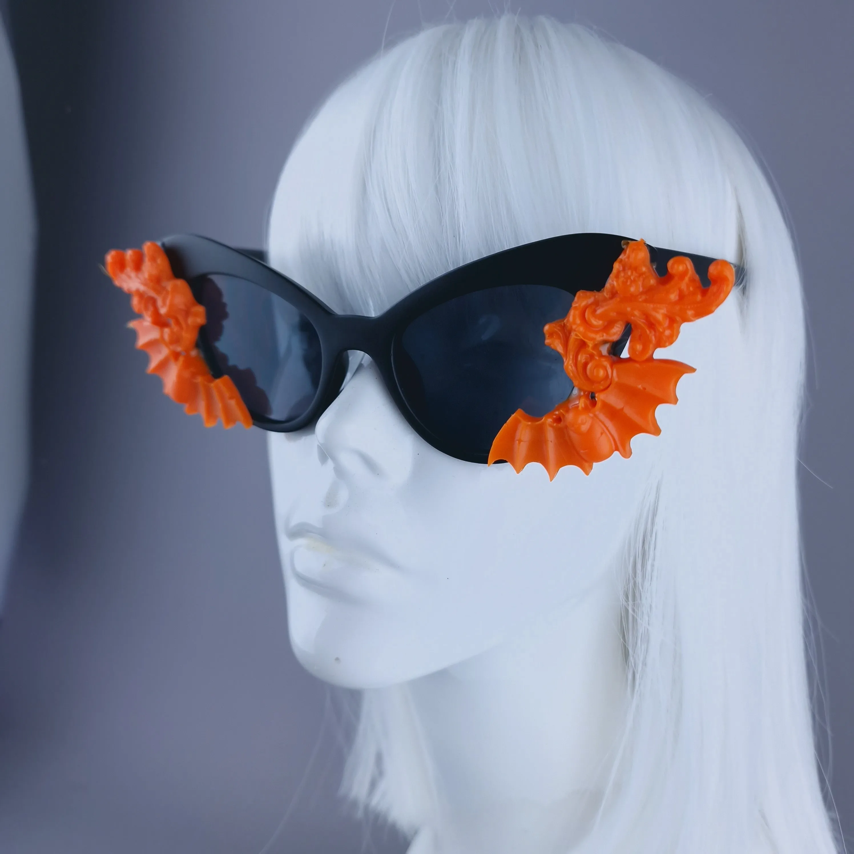 "Minerva" Cat Eye Orange Filigree& Bat Sunglasses