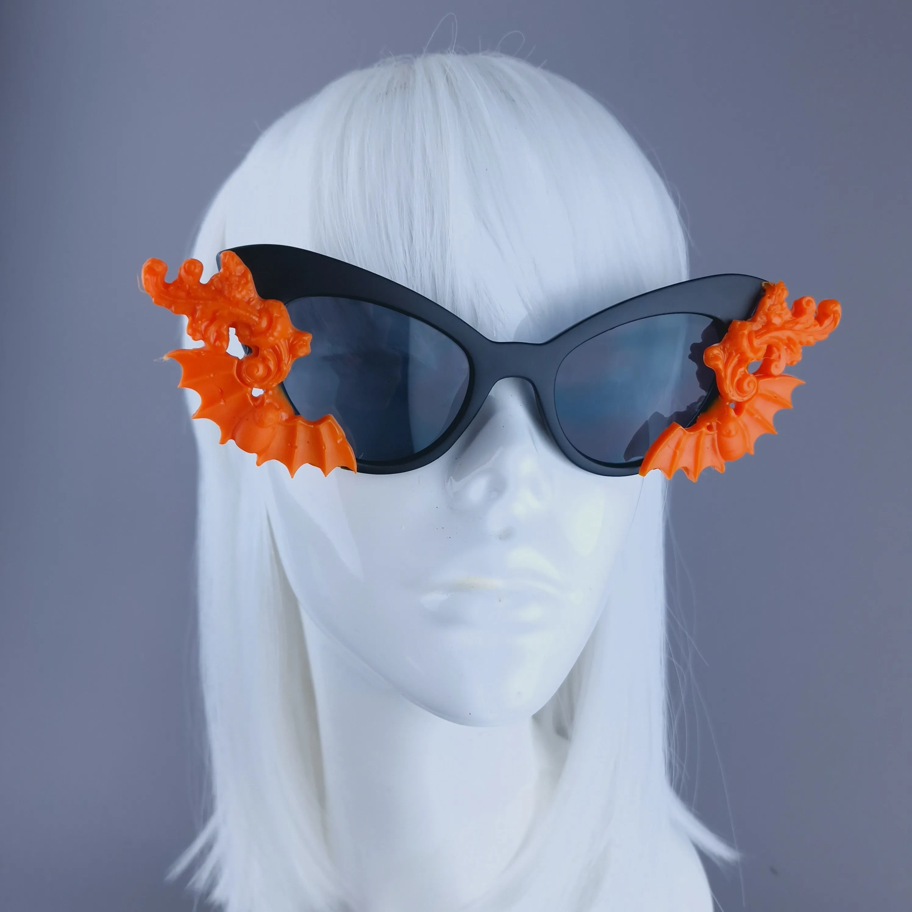 "Minerva" Cat Eye Orange Filigree& Bat Sunglasses