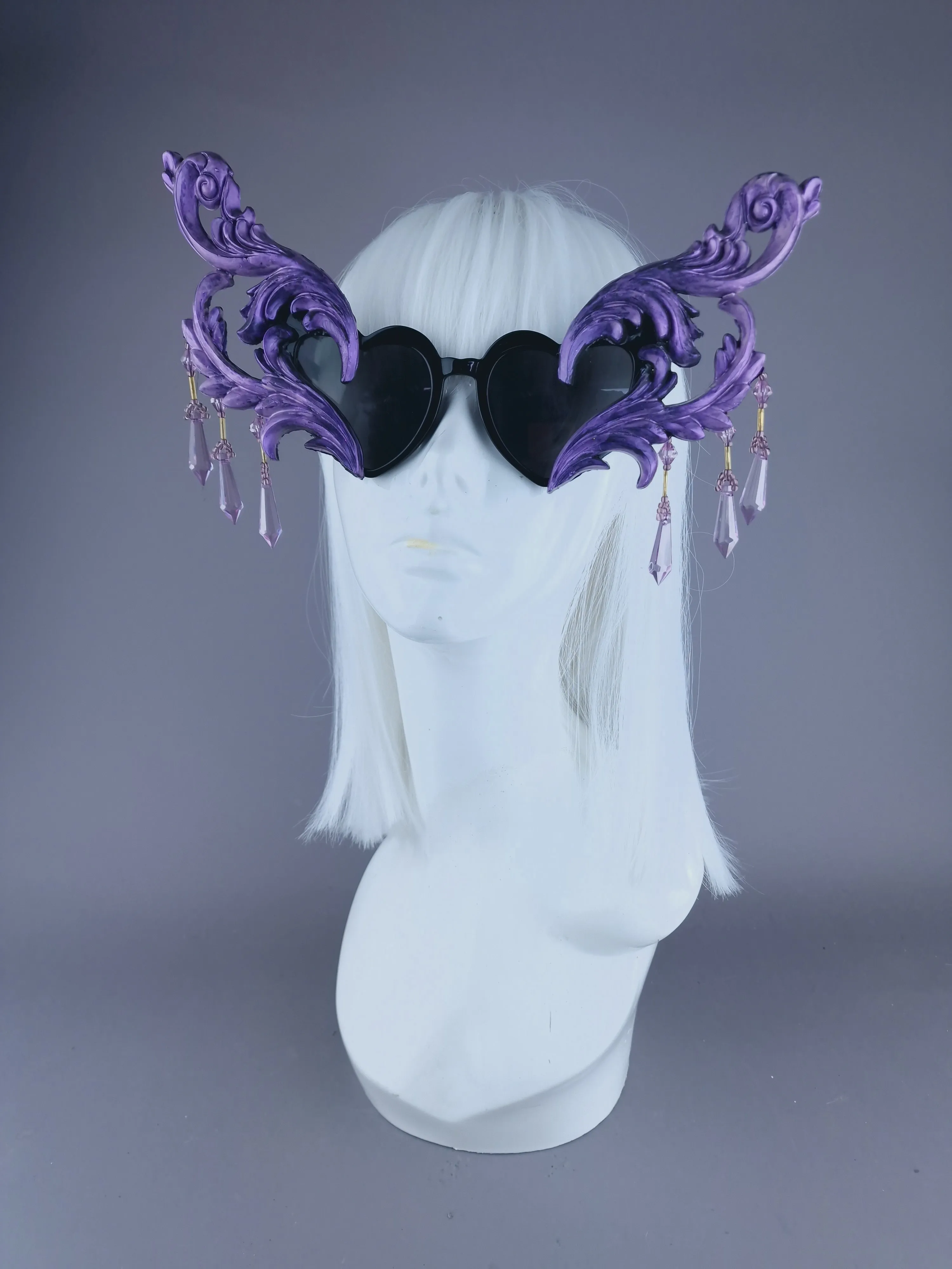 "Novela" OTT Statement Purple Heart Filigree & Beading Sunglasses