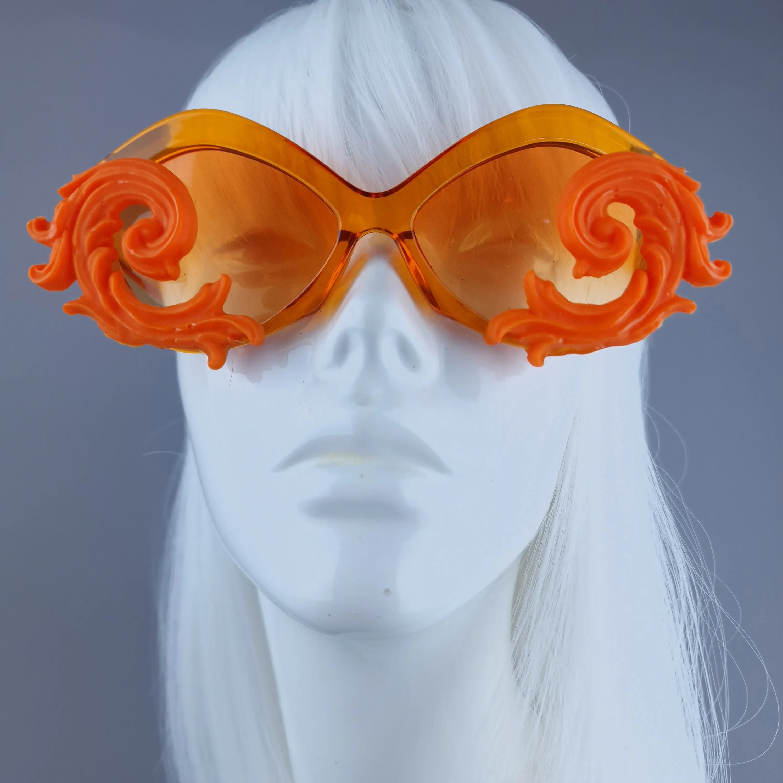 "Rue" Cat Eye Filigree Sunglasses - Orange with Orange Lenses