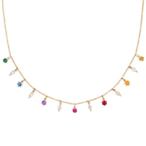 Rainbow Chakra Marquise Fringe Necklace