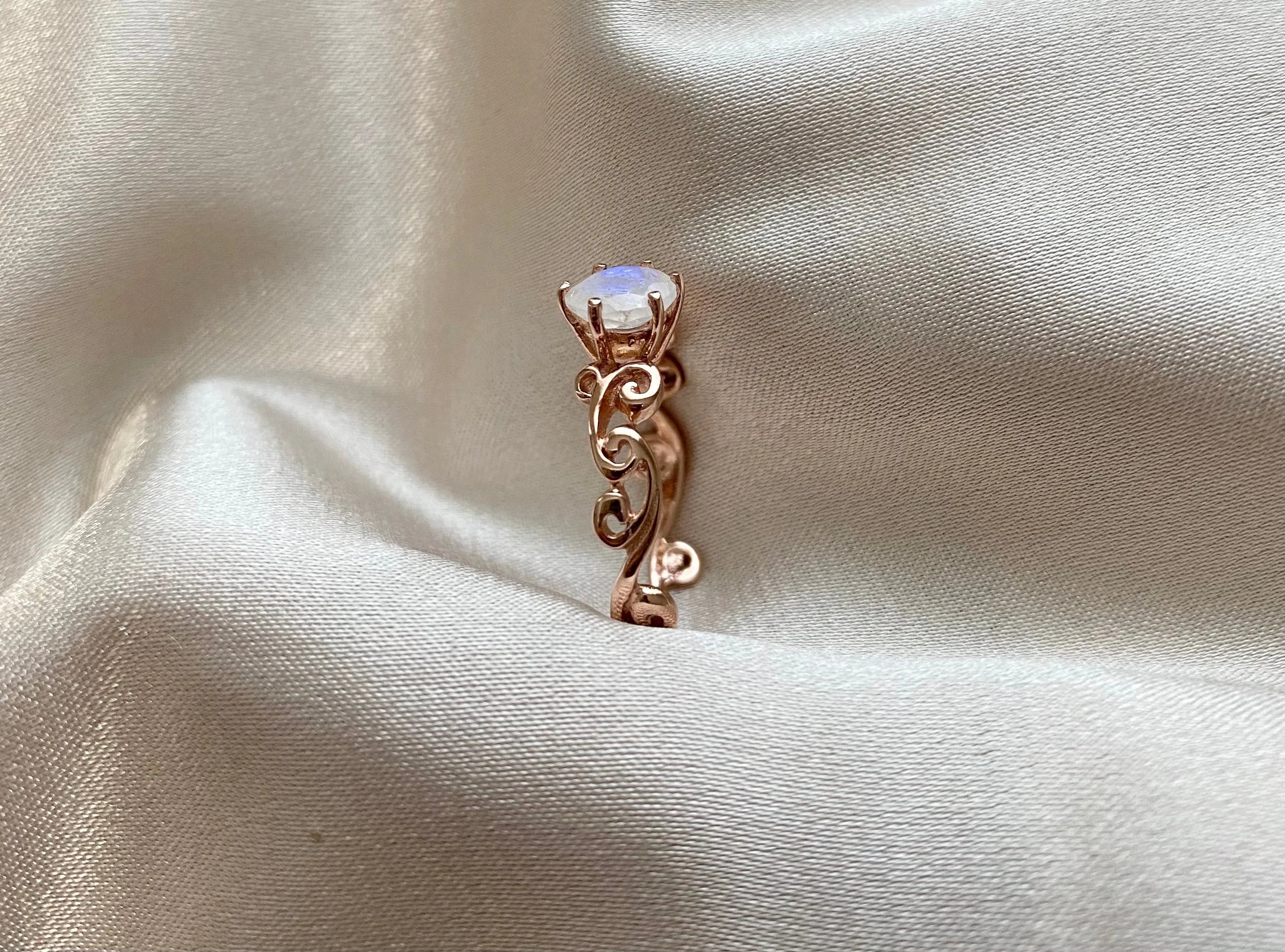 Rainbow Moonstone Vine ring