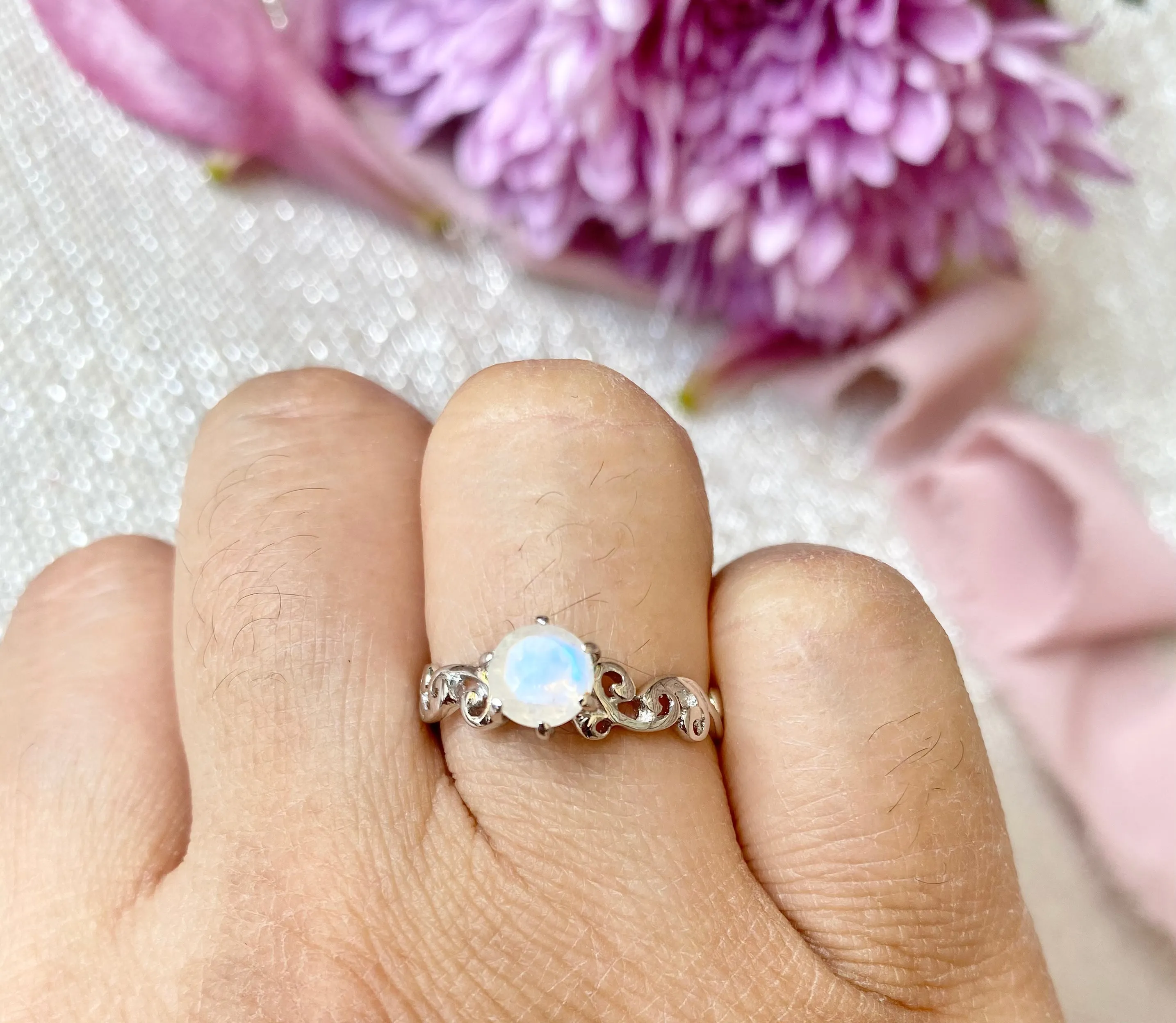 Rainbow Moonstone Vine ring