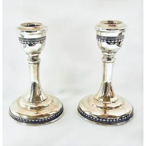 RARE 925 Sterling Silver Solid Shabbat Candlesticks 5" Made in Israel By Shevach Bros.