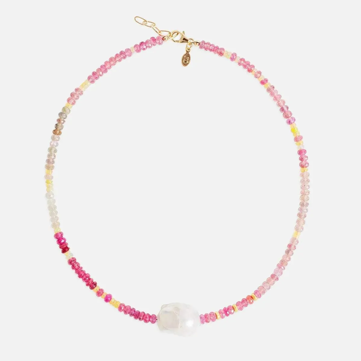 Raspberry Sherbert Gold Baroque Pearl Necklace