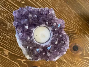 Raw Amethyst Candle Holder, Raw Quartz, Decor, Candle Decor, Amethyst, Healing Crystals, Amethyst Cluster, Crystal, Gift, Candleholder