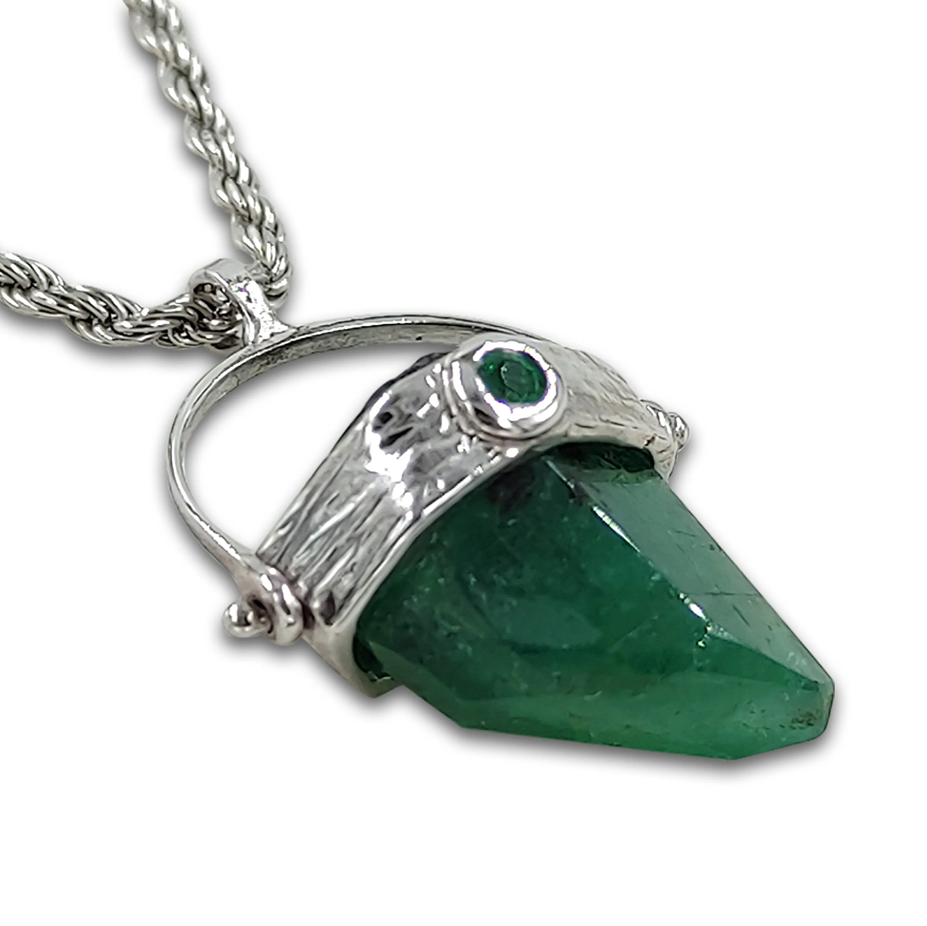 Raw Emerald 14K white gold pendant