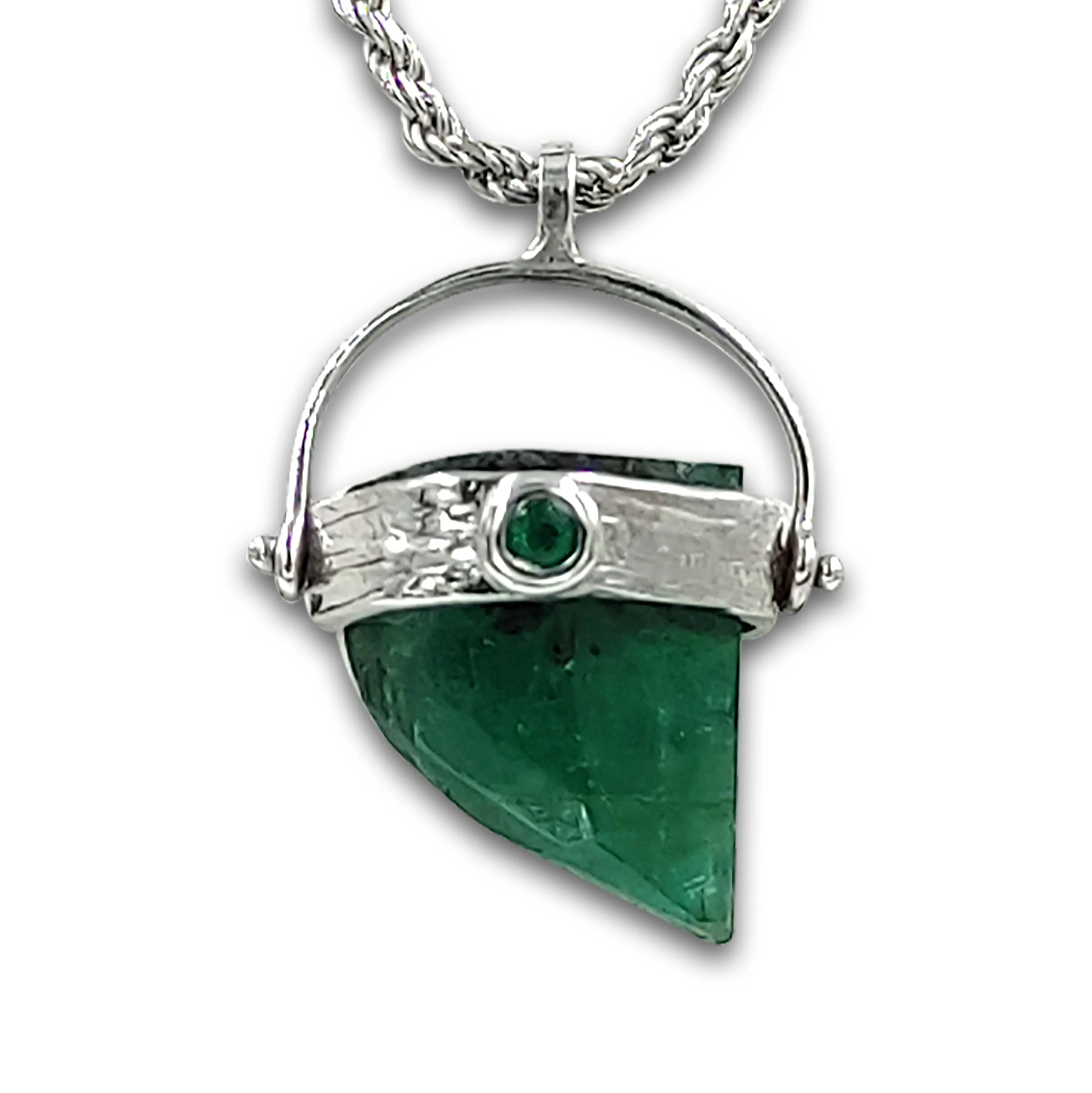 Raw Emerald 14K white gold pendant