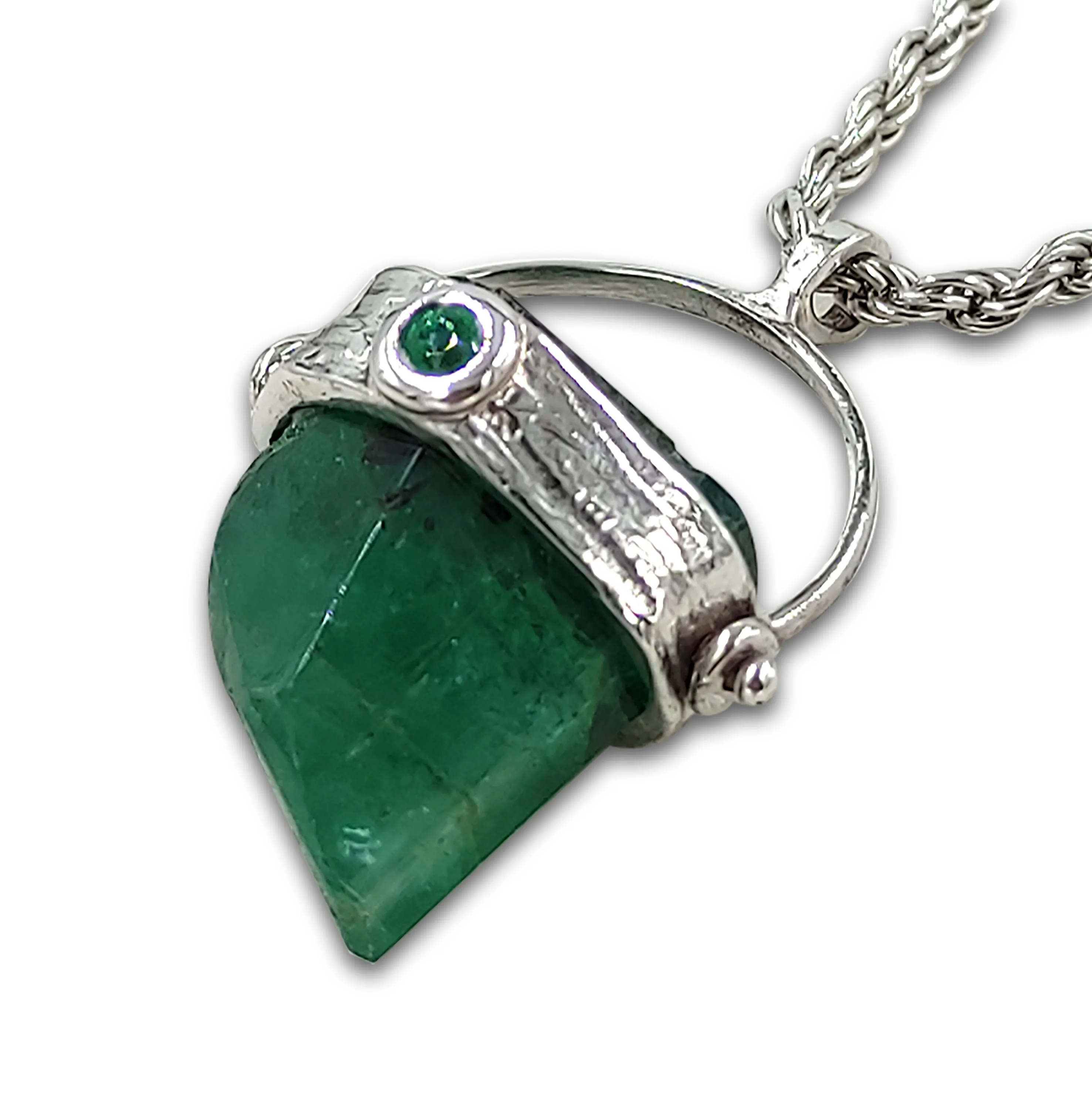 Raw Emerald 14K white gold pendant