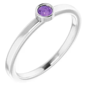 Rhodium-Plated Sterling Silver 3 mm Natural Amethyst Ring