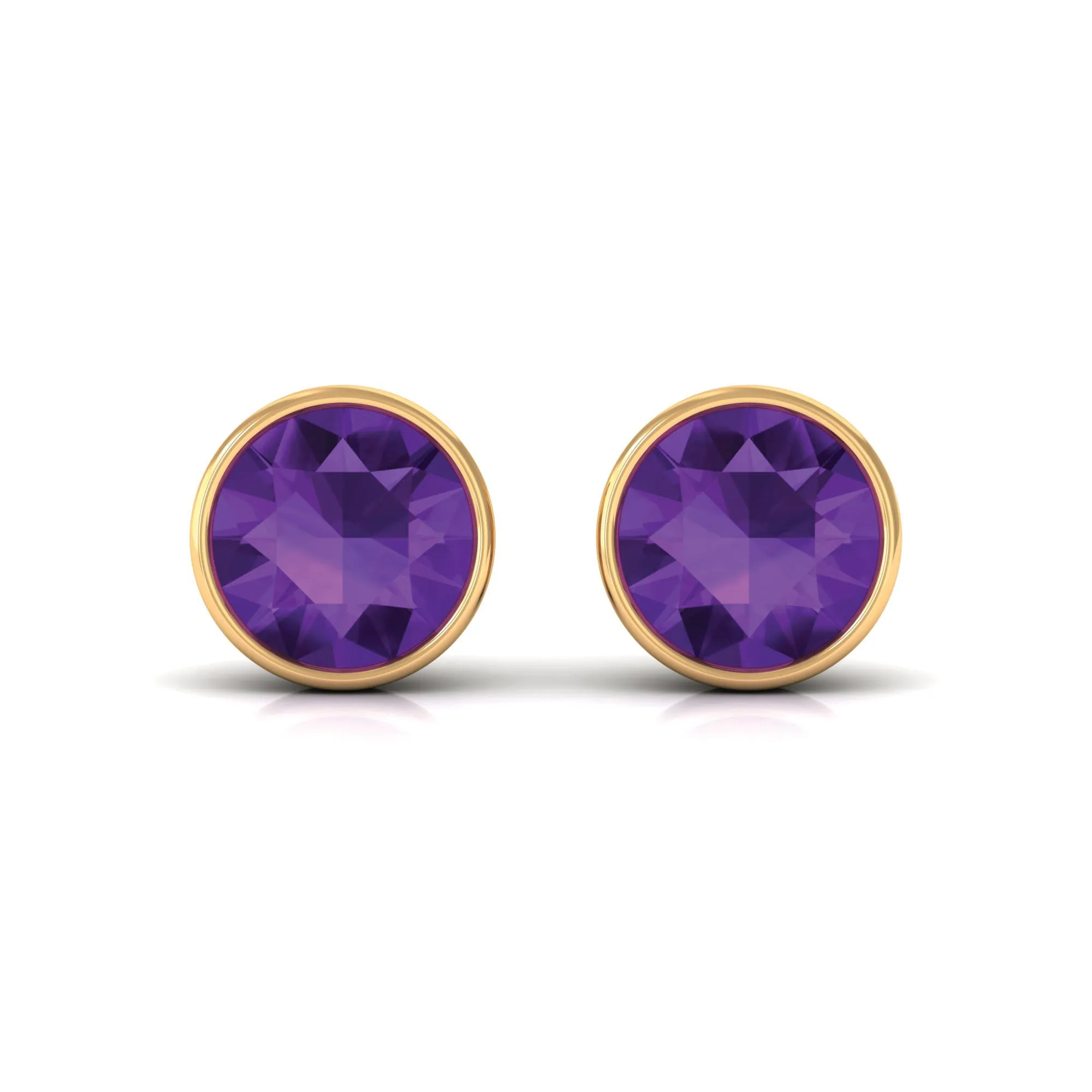 Round Amethyst Solitaire Stud Earrings in Bezel Setting