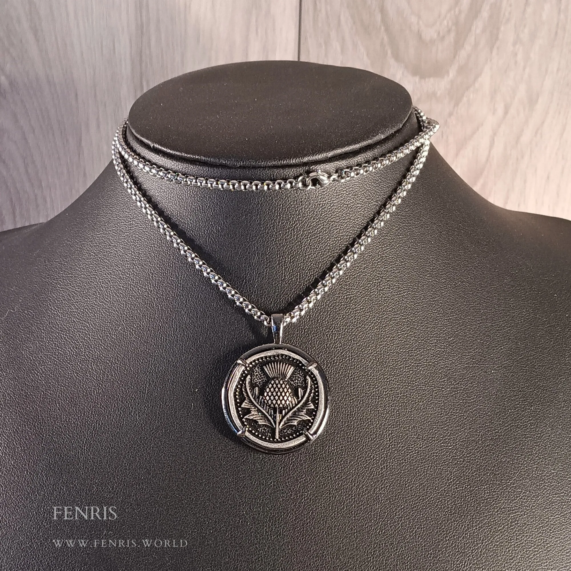 Scottish Thistle Coin Necklace Silver