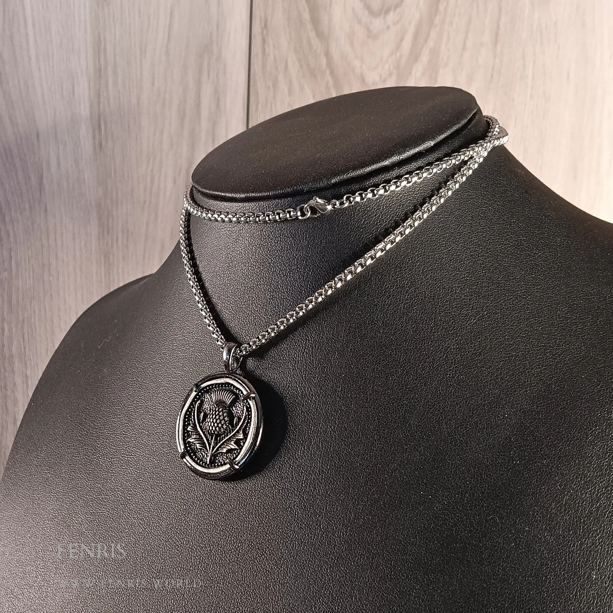 Scottish Thistle Coin Necklace Silver