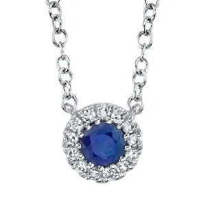 Shy Creation Sapphire and Diamond Pendant Necklace in 14K White Gold