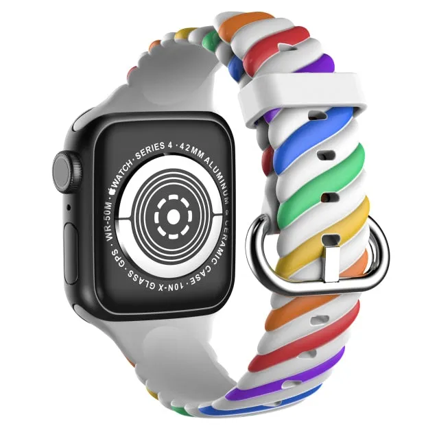 Silicone Strap For Apple Series 7 6 Waterproof Colored Rubber Bracelet