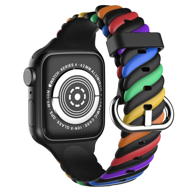 Silicone Strap For Apple Series 7 6 Waterproof Colored Rubber Bracelet