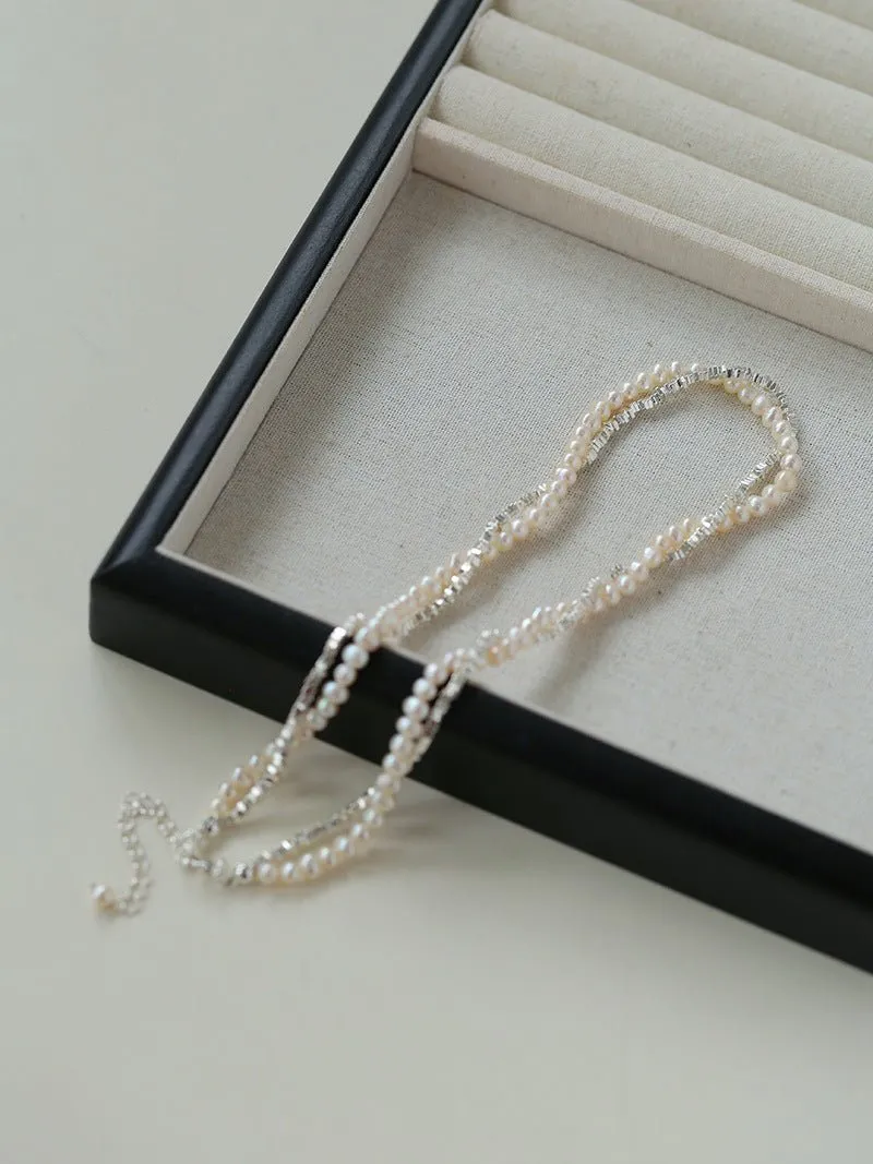 Silver Shards Double-Layer Pearl Necklace