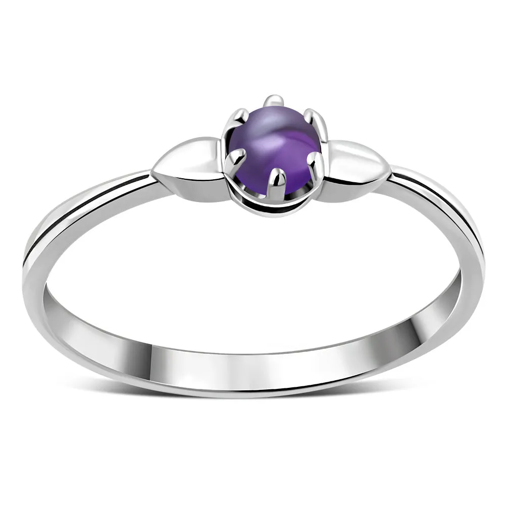 Six Prong Solitaire Amethyst Stone Sterling Silver Ring