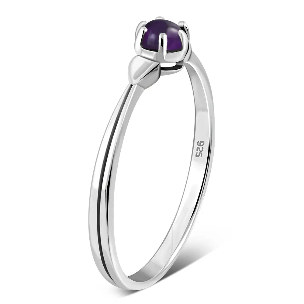 Six Prong Solitaire Amethyst Stone Sterling Silver Ring