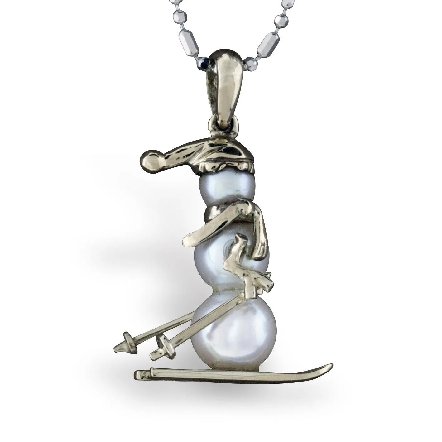 Small Skier Pearl Snowman Necklace