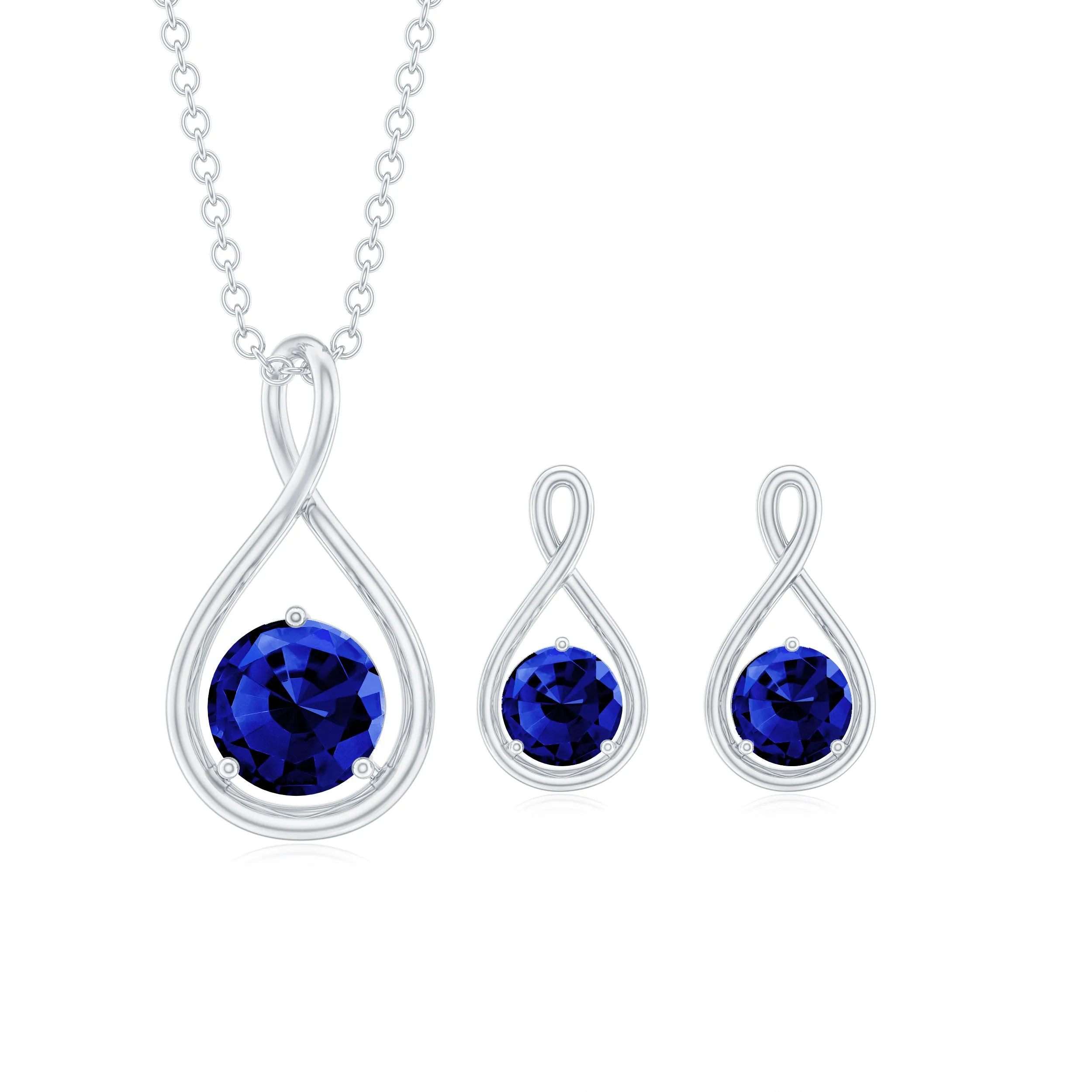 Solitaire Lab Created Blue Sapphire Infinity Pendant and Earrings Set