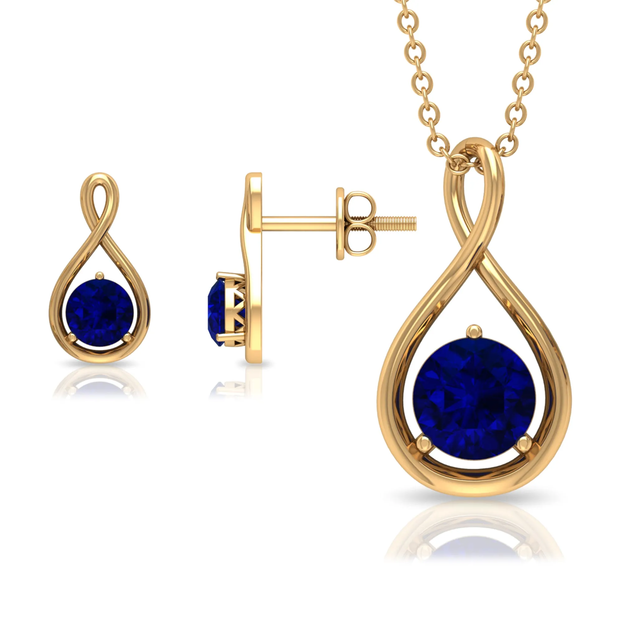 Solitaire Lab Created Blue Sapphire Infinity Pendant and Earrings Set