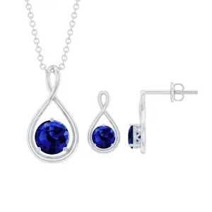 Solitaire Lab Created Blue Sapphire Infinity Pendant and Earrings Set