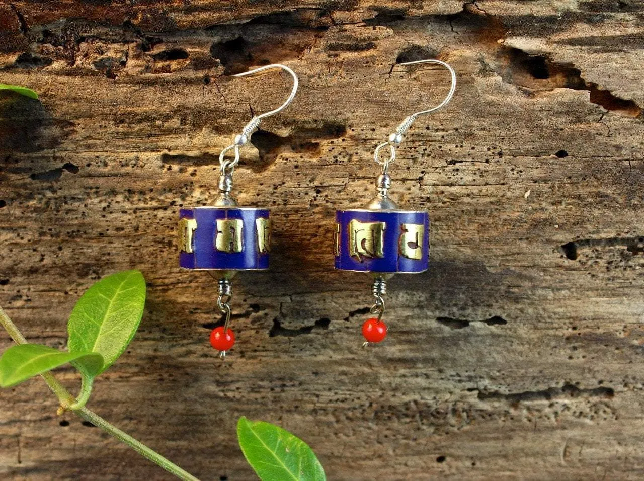 Spinning Prayer Wheel Earrings in Lapis