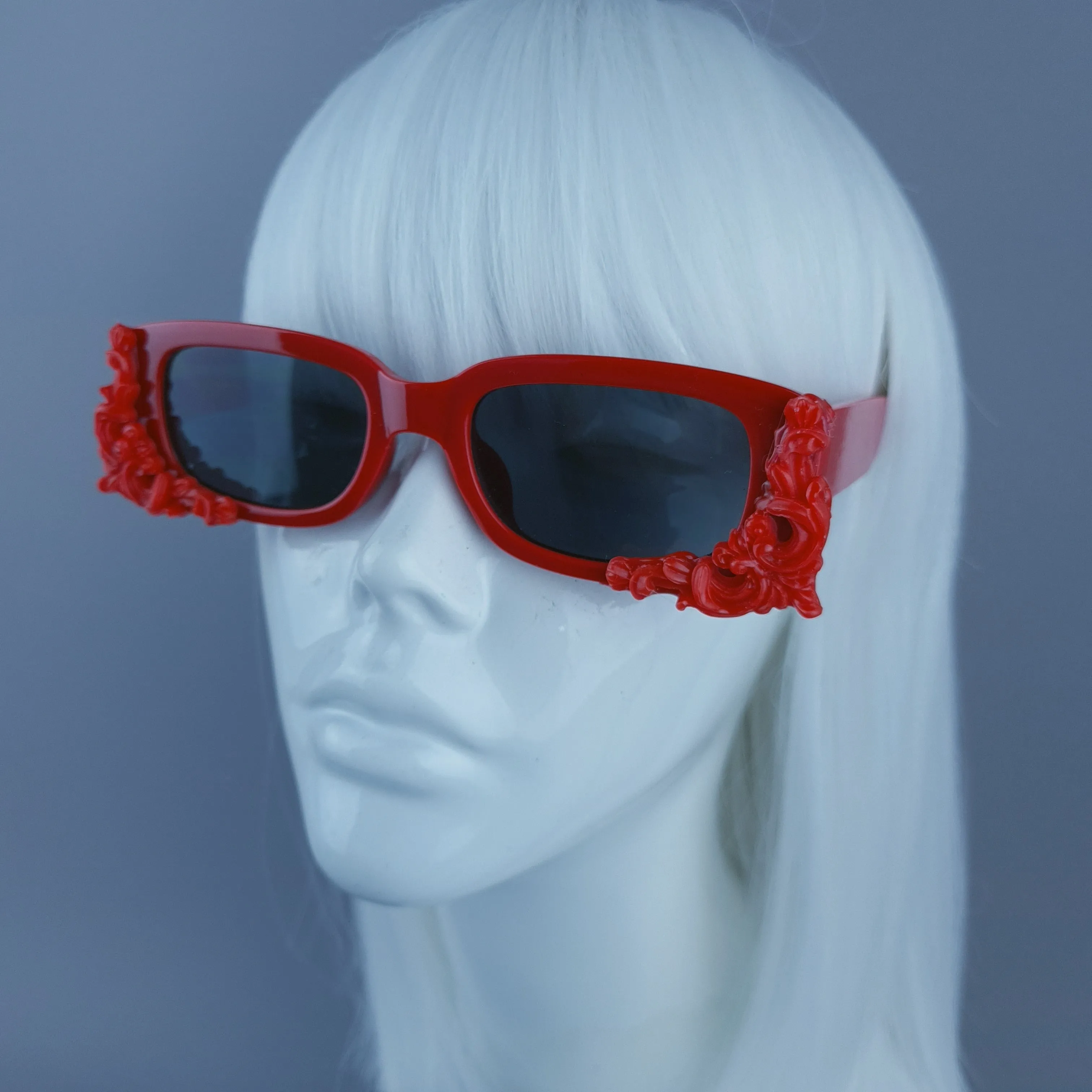 Square Red Filigree Sunglasses