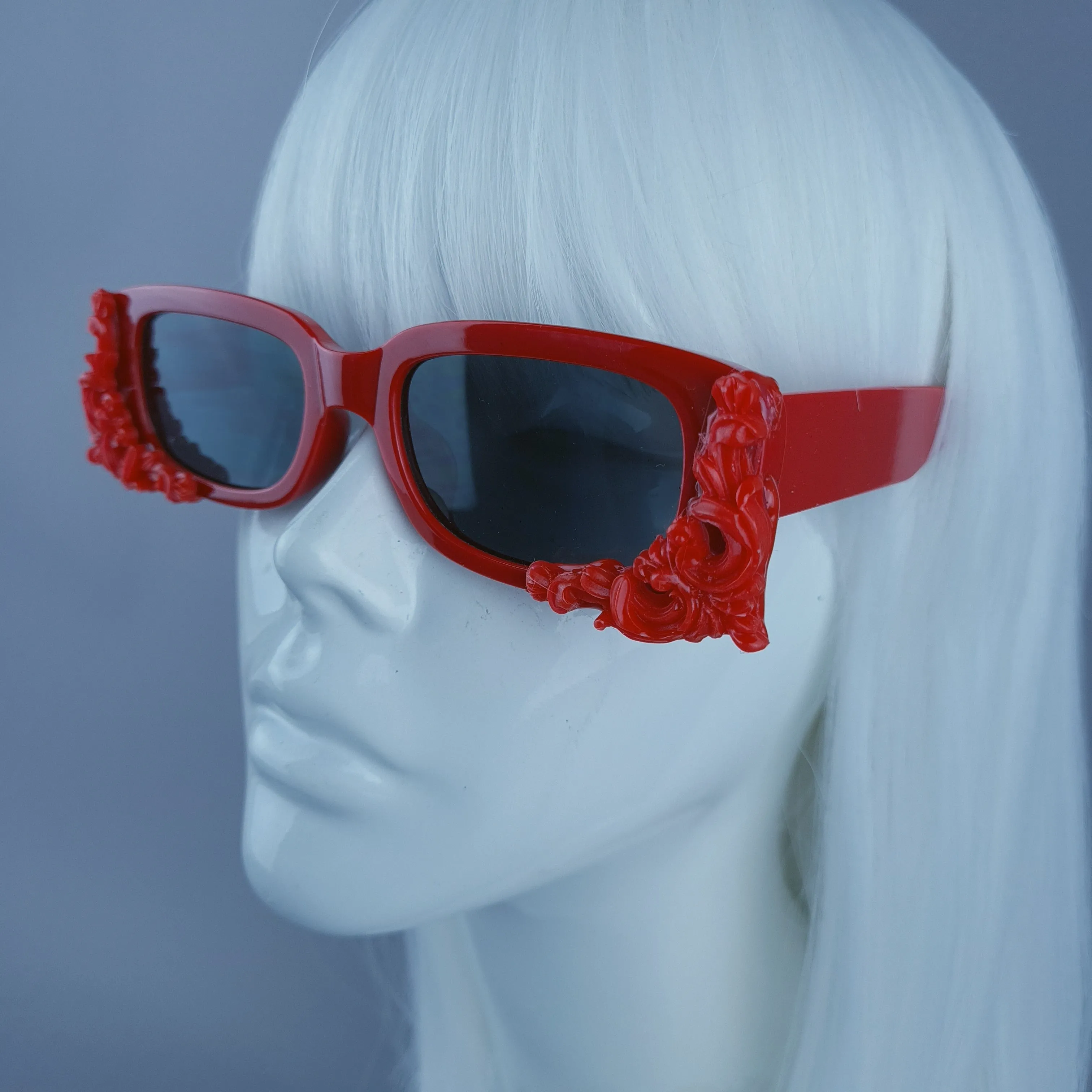 Square Red Filigree Sunglasses