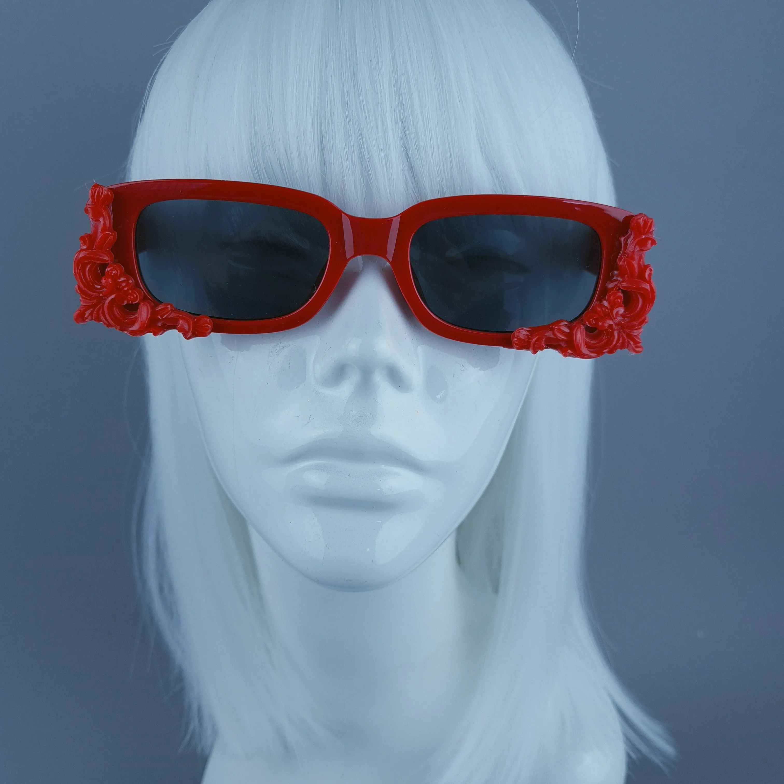 Square Red Filigree Sunglasses