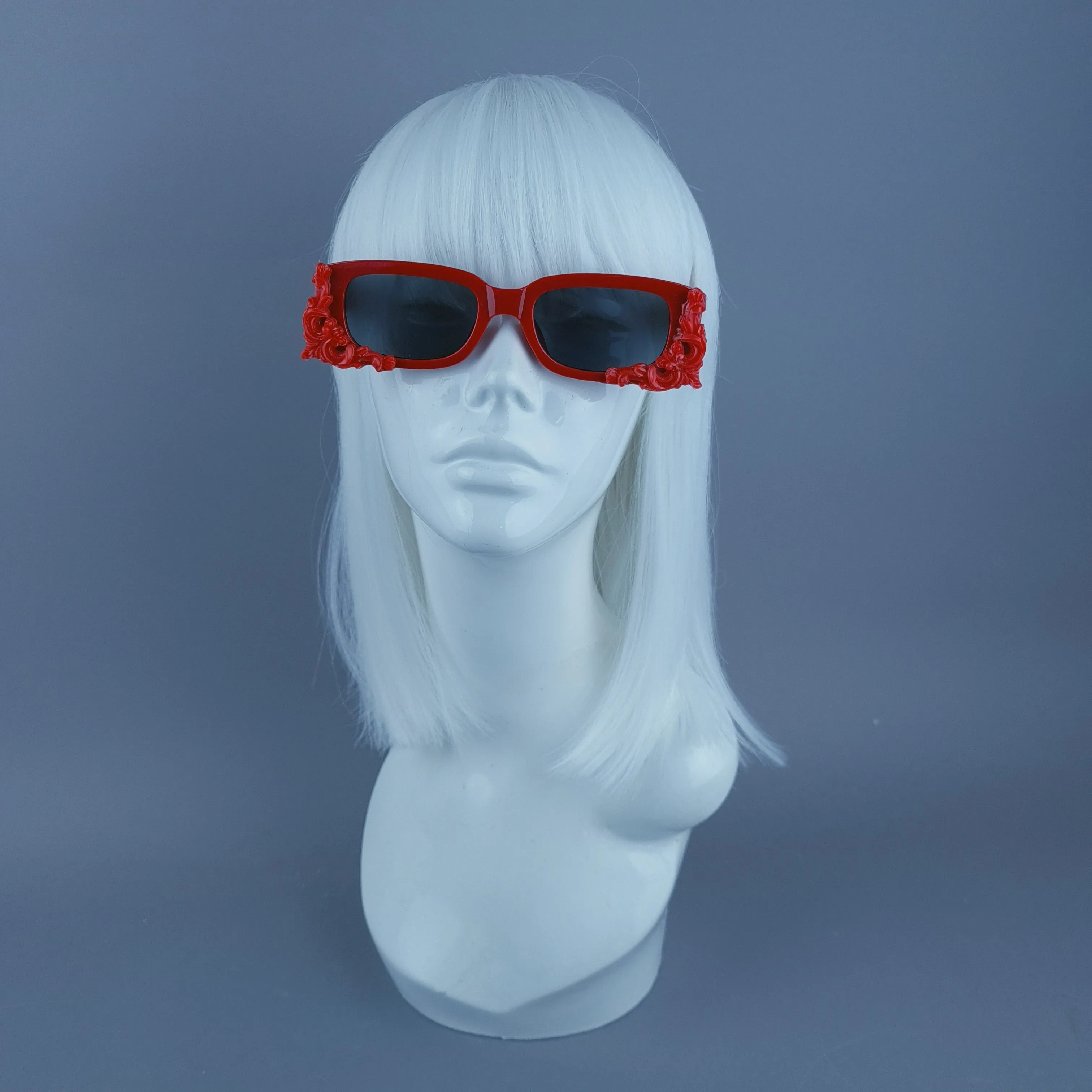 Square Red Filigree Sunglasses