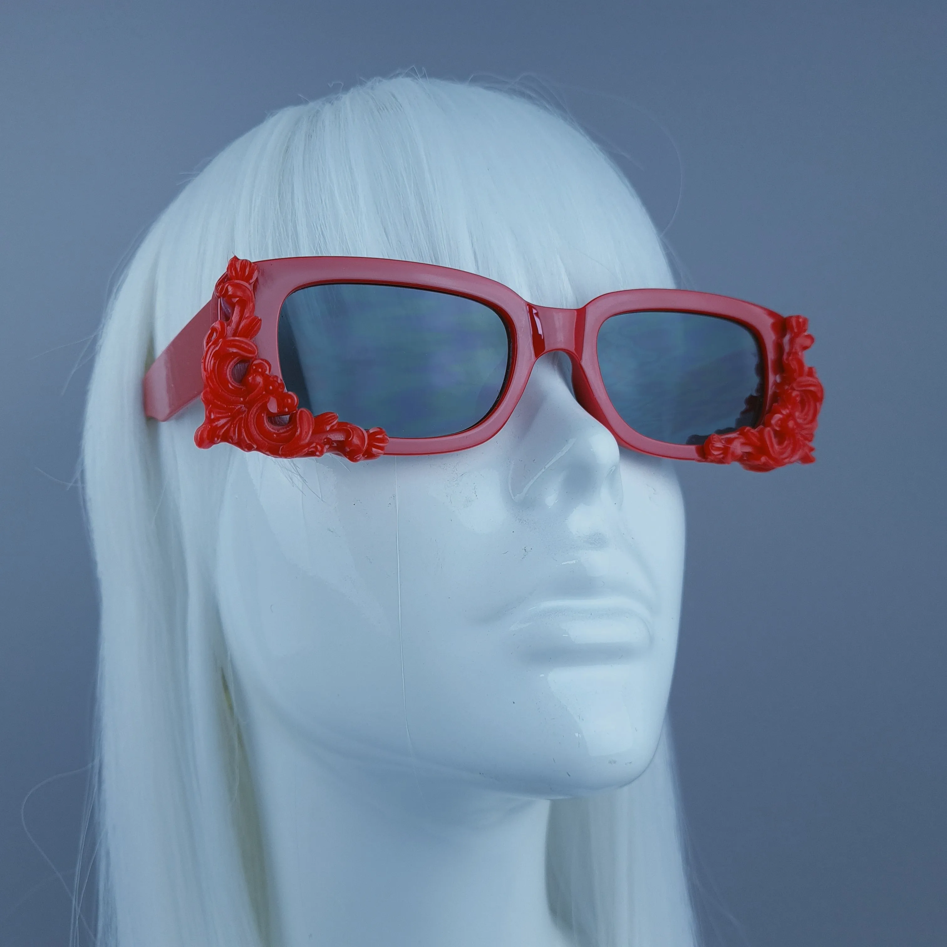 Square Red Filigree Sunglasses